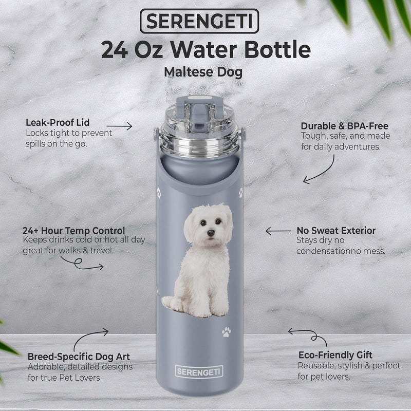 ES Pets SERENGETI 24 Oz Water Bottle Stainless Steel with Spill Proof Lid - Double walled Vacuum Insulated water flask - Realistic 3D Print of your favorite dog (Maltese) - Image 4